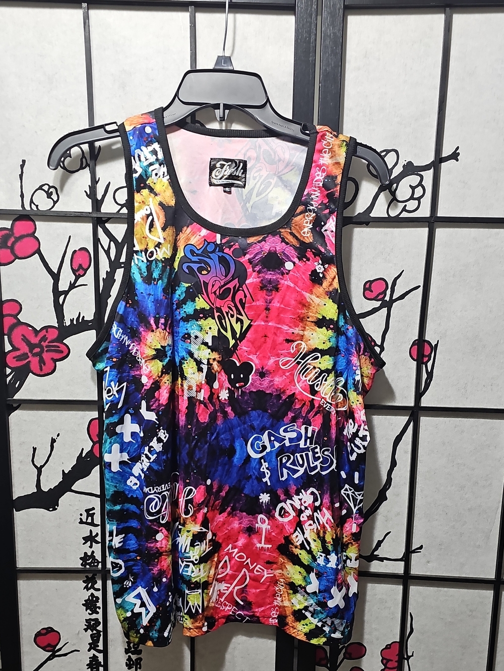 Fresh Prints Of Bel-Air Bold Cash Rules Tie-Dye Graphic Tank Top Size Small
